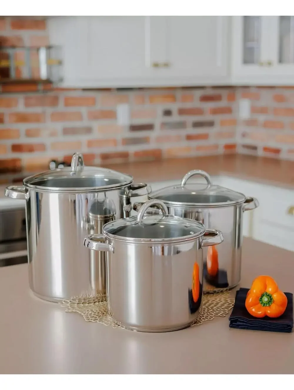 193$ Sedona Kitchen Stainless Steel 3-Pc. Stock Pot Set Stainless Steel